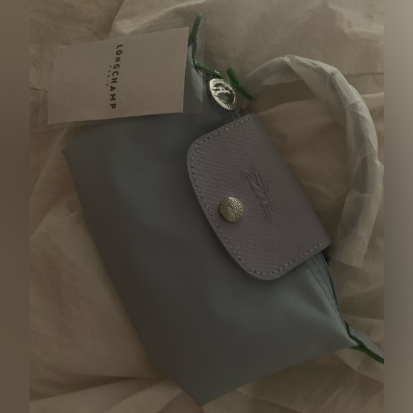 LONGCHAMP Mini Le Pliage Pouch + Strap - Sky Blue - NWT! - Picture 6 of 9